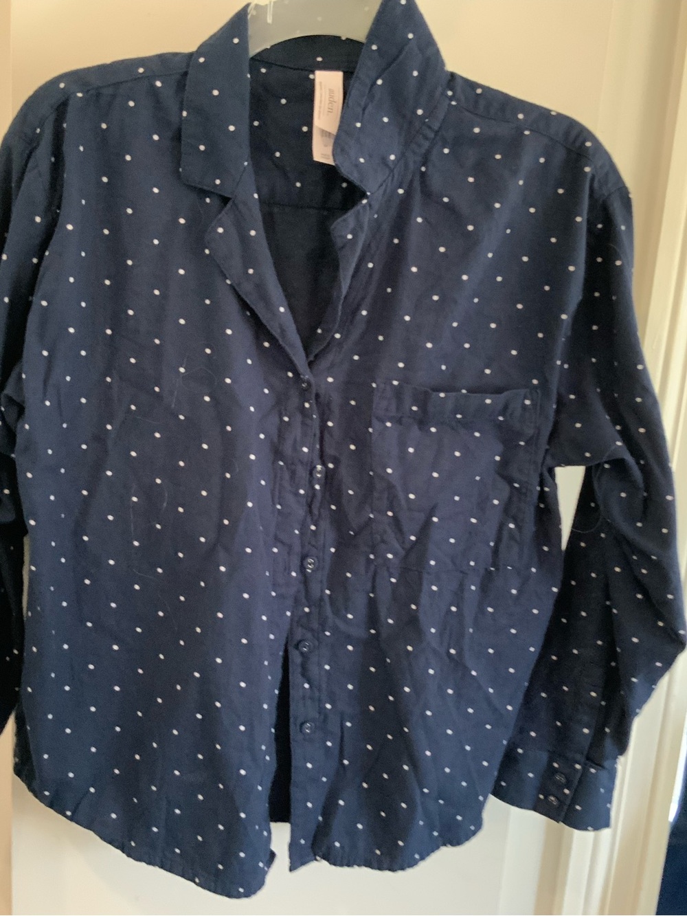 Auden Womens Navy Blue Dot Button-Up Shirt size Small sku 3220